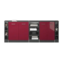 Küchenschrank für Dachschrägen R-Line Rot Hochglanz 215 cm 5er Set Vicco