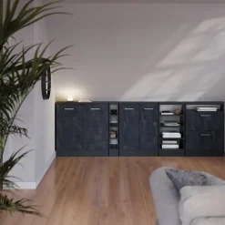 Küchenschrank für Dachschrägen R-Line Schwarz Beton 60 cm mit 2 Schubladen Vicco