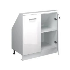 Küchenschrank für Dachschrägen R-Line Weiß Hochglanz 80 cm mit 2 Türen Vicco