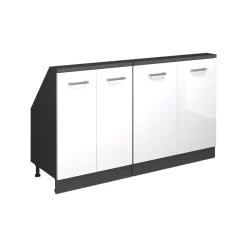 Küchenschrank für Dachschrägen R-Line Weiß Hochglanz 140 cm 2er Set Vicco