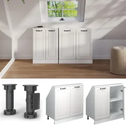 Küchenschrank für Dachschrägen R-Line Weiß Landhaus 80 cm mit 2 Türen Vicco