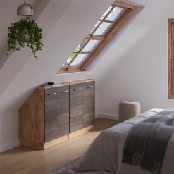 Küchenschrank für Dachschrägen R-Line Edelgrau 140 cm 2er Set Vicco