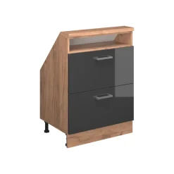 Küchenschrank für Dachschrägen R-Line Anthrazit Hochglanz 60 cm mit 2 Schubladen Vicco