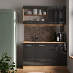 Küchenschrank für Dachschrägen R-Line Anthrazit Hochglanz 60 cm mit 2 Schubladen Vicco