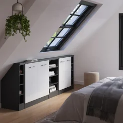 Küchenschrank für Dachschrägen R-Line Weiß Hochglanz 215 cm 5er Set Vicco