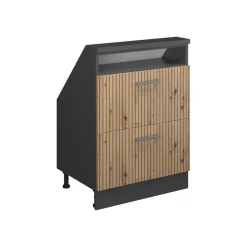 Küchenschrank für Dachschrägen R-Line Artisan-Eiche 60 cm mit 2 Schubladen Vicco