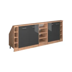 Küchenschrank für Dachschrägen R-Line Anthrazit Hochglanz 215 cm 5er Set Vicco