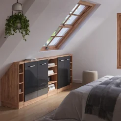 Küchenschrank für Dachschrägen R-Line Anthrazit Hochglanz 215 cm 5er Set Vicco