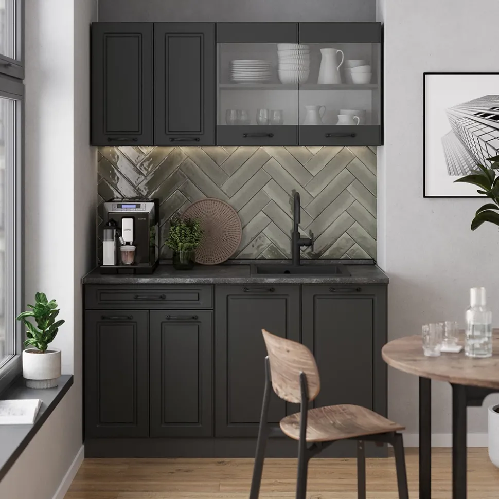 Küchenschrank für Dachschrägen R-Line Anthrazit Landhaus 215 cm 5er Set Vicco