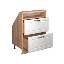 Küchenschrank für Dachschrägen R-Line Weiß Landhaus 60 cm mit 2 Schubladen Vicco