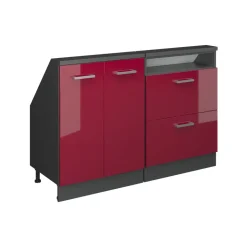 Küchenschrank für Dachschrägen R-Line Rot Hochglanz 140 cm 2er Set Vicco
