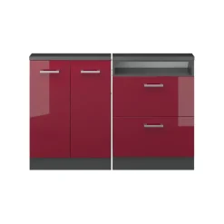 Küchenschrank für Dachschrägen R-Line Rot Hochglanz 140 cm 2er Set Vicco