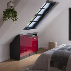 Küchenschrank für Dachschrägen R-Line Rot Hochglanz 140 cm 2er Set Vicco