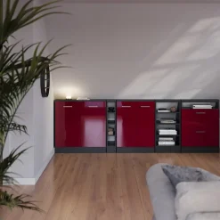 Küchenschrank für Dachschrägen R-Line Rot Hochglanz 140 cm 2er Set Vicco