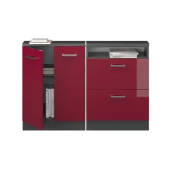 Küchenschrank für Dachschrägen R-Line Rot Hochglanz 140 cm 2er Set Vicco