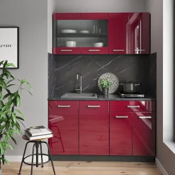 Küchenschrank für Dachschrägen R-Line Rot Hochglanz 140 cm 2er Set Vicco