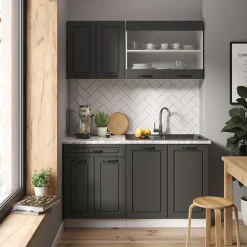 Küchenschrank für Dachschrägen R-Line Anthrazit Landhaus 215 cm 5er Set Vicco