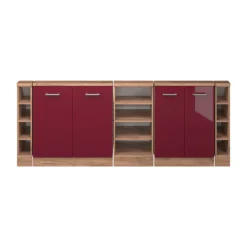 Küchenschrank für Dachschrägen R-Line Rot Hochglanz 215 cm 5er Set Vicco