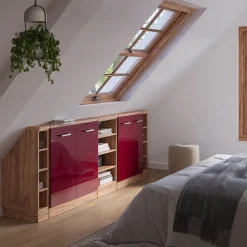 Küchenschrank für Dachschrägen R-Line Rot Hochglanz 215 cm 5er Set Vicco