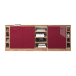 Küchenschrank für Dachschrägen R-Line Rot Hochglanz 215 cm 5er Set Vicco