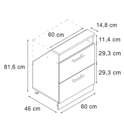 Küchenschrank für Dachschrägen R-Line Edelgrau 60 cm mit 2 Schubladen Vicco
