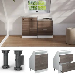 Küchenschrank für Dachschrägen R-Line Edelgrau 60 cm mit 2 Schubladen Vicco