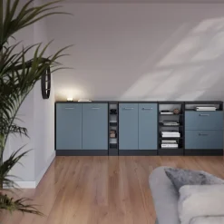 Küchenschrank für Dachschrägen R-Line Blau-Grau 80 cm mit 2 Türen Vicco