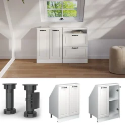 Küchenschrank für Dachschrägen R-Line Weiß Landhaus 60 cm mit 2 Türen Vicco