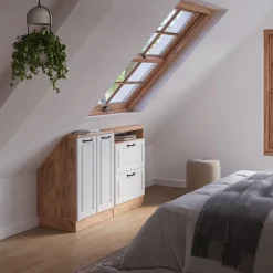 Küchenschrank für Dachschrägen R-Line Weiß Landhaus 120 cm 2er Set Vicco