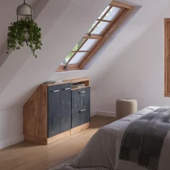 Küchenschrank für Dachschrägen R-Line Schwarz Beton 120 cm 2er Set Vicco