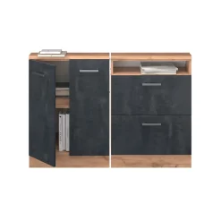 Küchenschrank für Dachschrägen R-Line Schwarz Beton 120 cm 2er Set Vicco