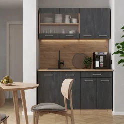 Küchenschrank für Dachschrägen R-Line Schwarz Beton 120 cm 2er Set Vicco