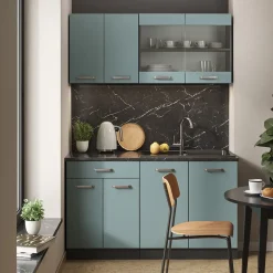 Küchenschrank für Dachschrägen R-Line Blau-Grau 215 cm 5er Set Vicco