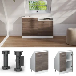 Küchenschrank für Dachschrägen R-Line Edelgrau 60 cm mit 2 Türen Vicco