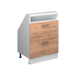 Küchenschrank für Dachschrägen R-Line Goldkraft Eiche 60 cm mit 2 Schubladen Vicco