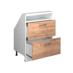 Küchenschrank für Dachschrägen R-Line Goldkraft Eiche 60 cm mit 2 Schubladen Vicco