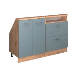 Küchenschrank für Dachschrägen R-Line Blau-Grau 120 cm 2er Set Vicco