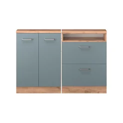 Küchenschrank für Dachschrägen R-Line Blau-Grau 120 cm 2er Set Vicco