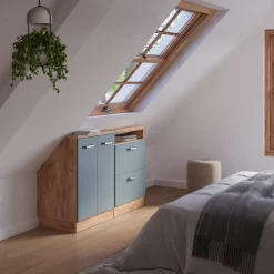 Küchenschrank für Dachschrägen R-Line Blau-Grau 120 cm 2er Set Vicco