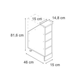 Küchenschrank für Dachschrägen R-Line Goldkraft Eiche 15 cm mit 4 Fächern Vicco