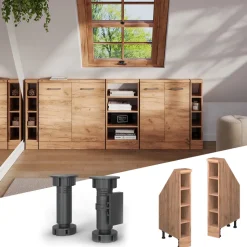 Küchenschrank für Dachschrägen R-Line Goldkraft Eiche 15 cm mit 4 Fächern Vicco