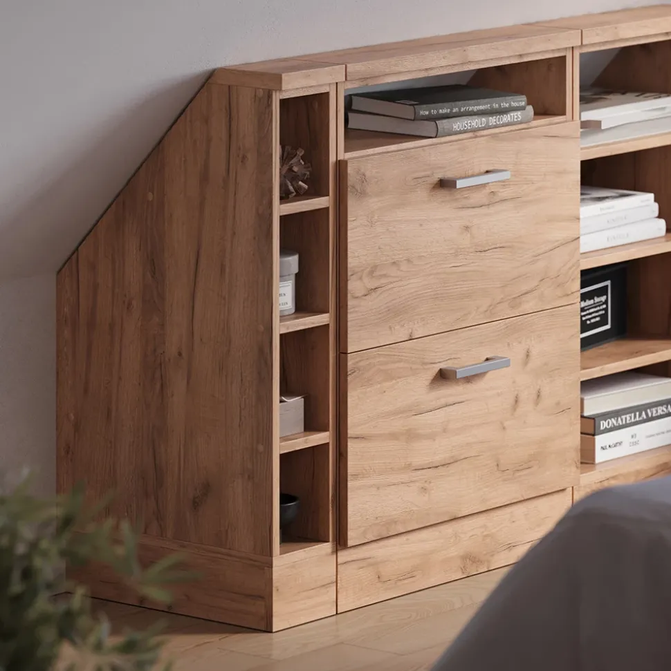 Küchenschrank für Dachschrägen R-Line Goldkraft Eiche 15 cm mit 4 Fächern Vicco