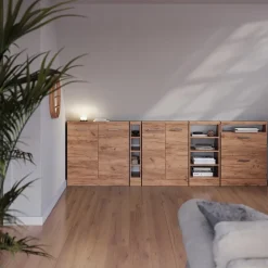 Küchenschrank für Dachschrägen R-Line Goldkraft Eiche 15 cm mit 4 Fächern Vicco