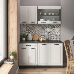 Küchenschrank für Dachschrägen R-Line Weiß Landhaus 215 cm 5er Set Vicco