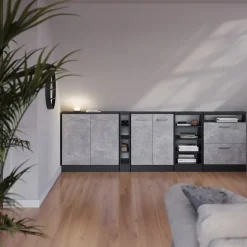 Küchenschrank für Dachschrägen R-Line Beton 60 cm mit 2 Türen Vicco