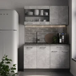 Küchenschrank für Dachschrägen R-Line Beton 60 cm mit 2 Türen Vicco