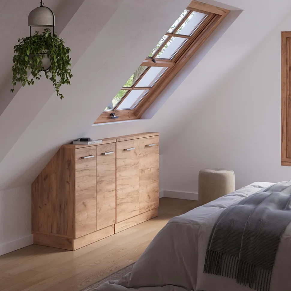 Küchenschrank für Dachschrägen R-Line Goldkraft Eiche 140 cm 2er Set Vicco