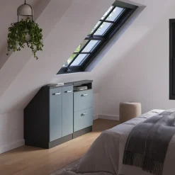 Küchenschrank für Dachschrägen R-Line Blau-Grau 120 cm 2er Set Vicco