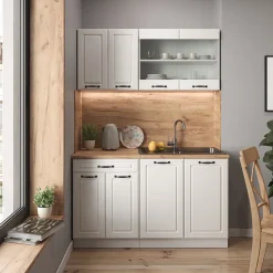 Küchenschrank für Dachschrägen R-Line Weiß Landhaus 140 cm 2er Set Vicco