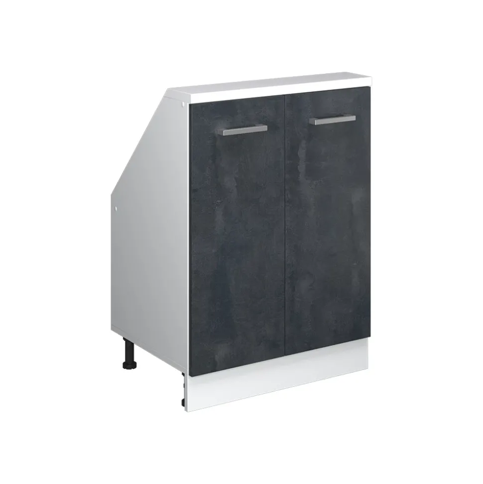 Küchenschrank für Dachschrägen R-Line Schwarz Beton 60 cm mit 2 Türen Vicco